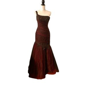 Y2K Alyce Prom Pink Brown Beaded Mermaid Prom Dress Maxi Gown Fairy Size 6